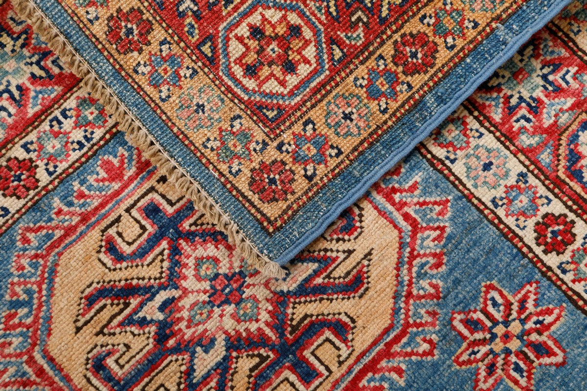 3x13 Blue and Burgundy Kazak Tribal Runner