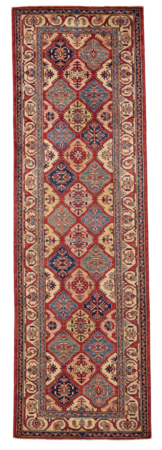 3x10 Red and Ivory Kazak Tribal Runner