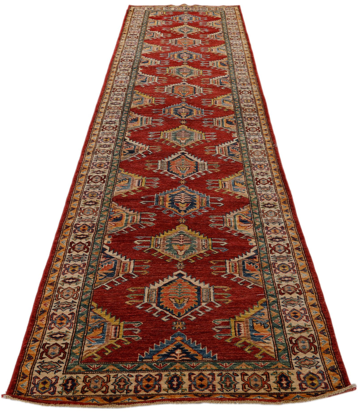 3x14 Red and Ivory Kazak Tribal Runner