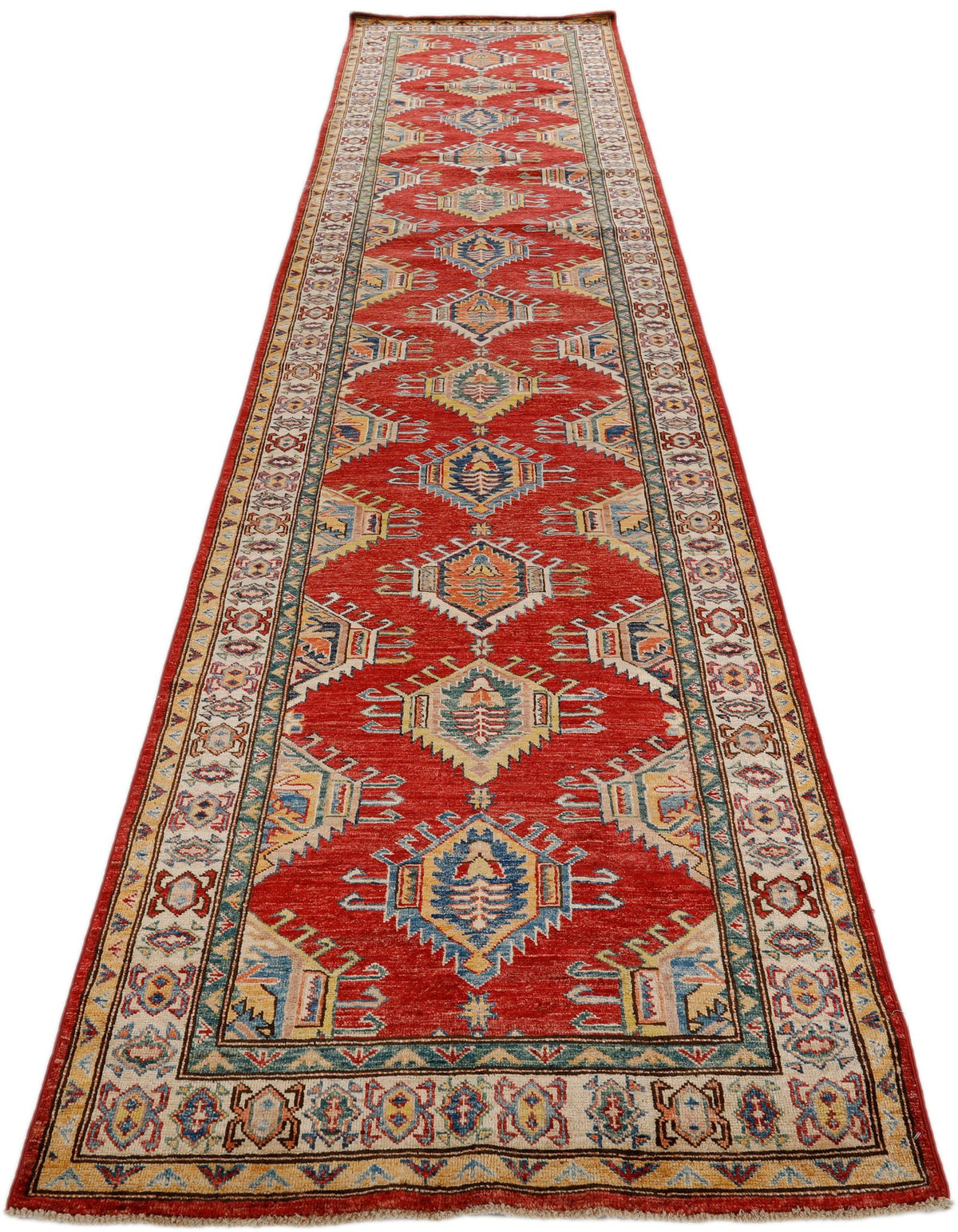 3x14 Red and Ivory Kazak Tribal Runner