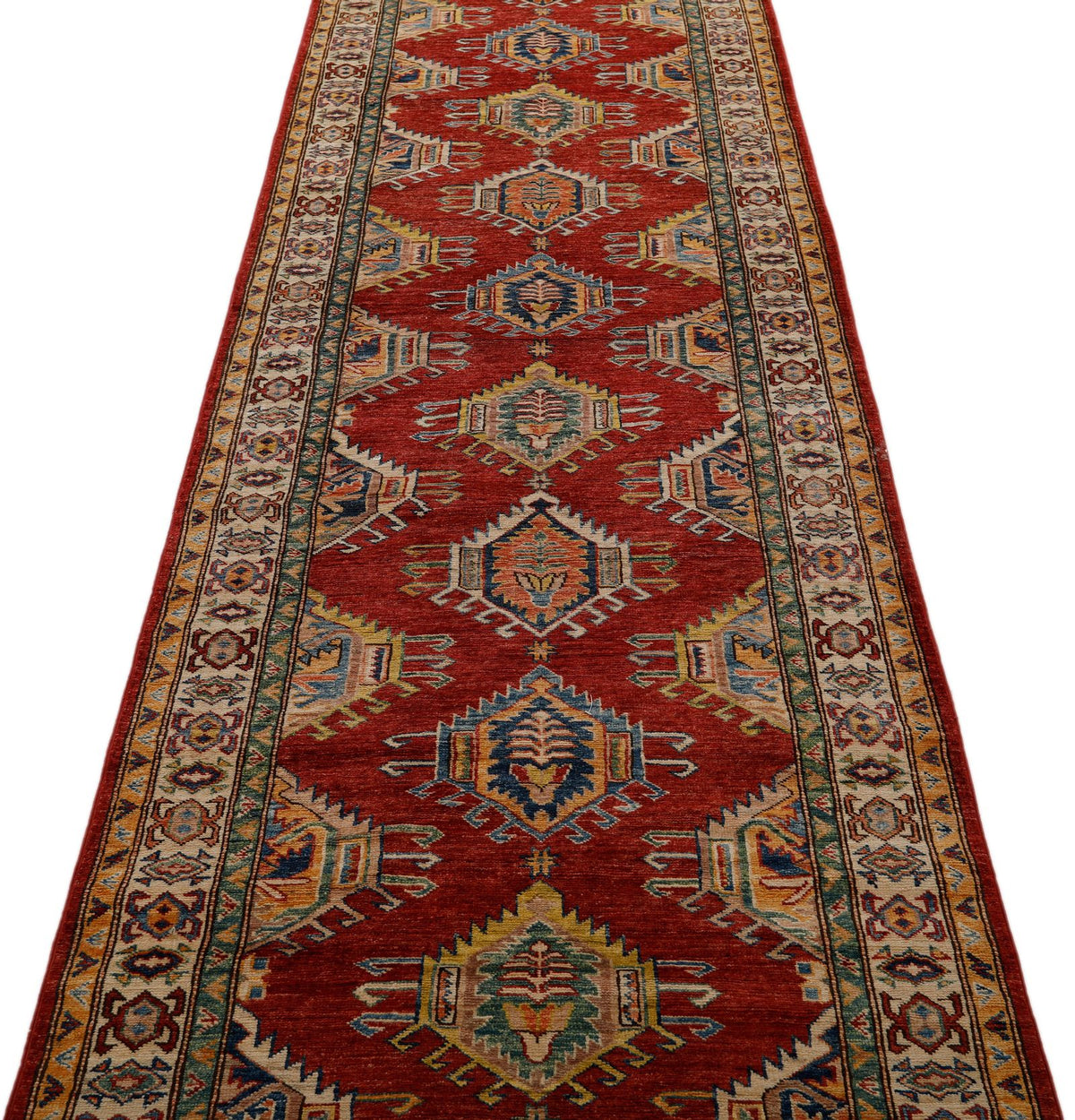3x14 Red and Ivory Kazak Tribal Runner