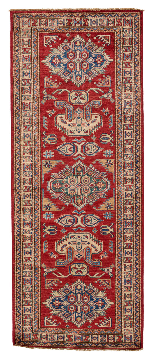 3x7 Red and Ivory Kazak Tribal Runner