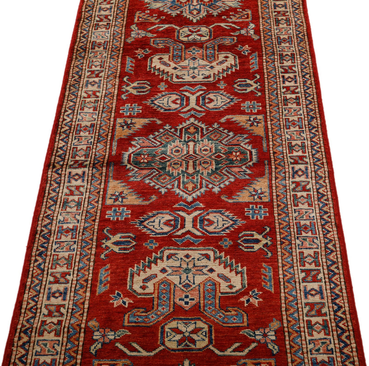 3x7 Red and Ivory Kazak Tribal Runner
