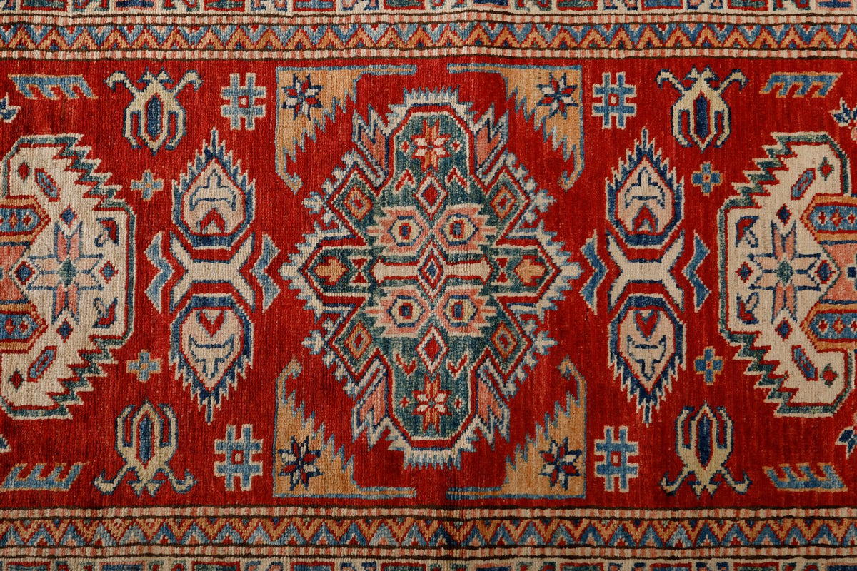 3x7 Red and Ivory Kazak Tribal Runner
