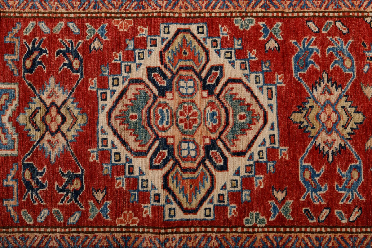 2x7 Red and Ivory Kazak Tribal Runner