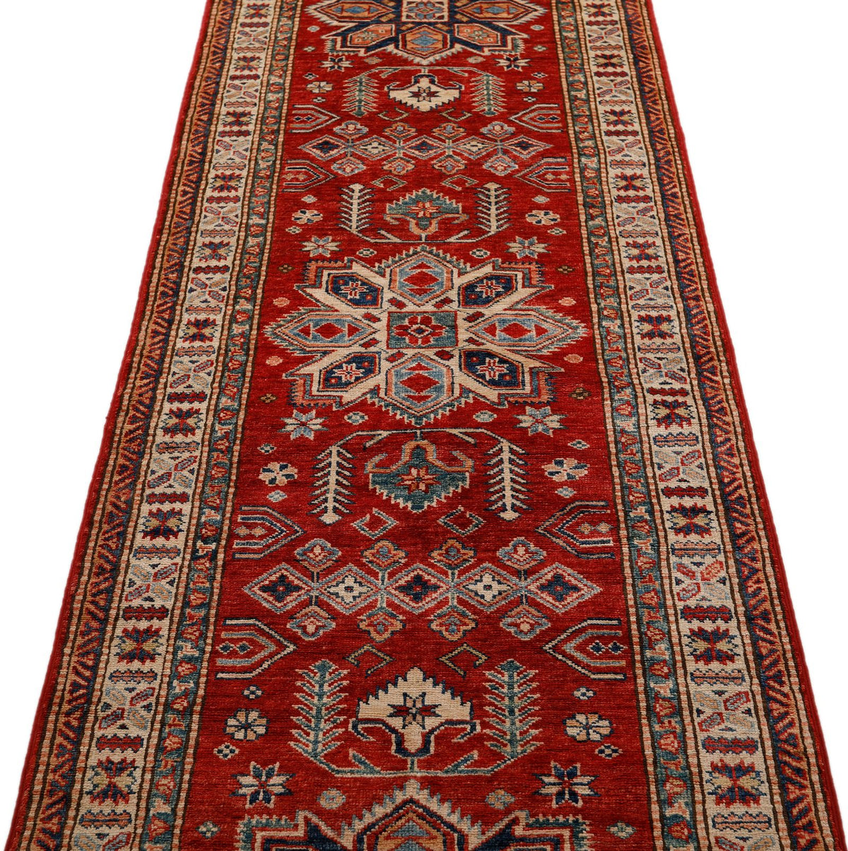 3x10 Red and Ivory Kazak Tribal Runner