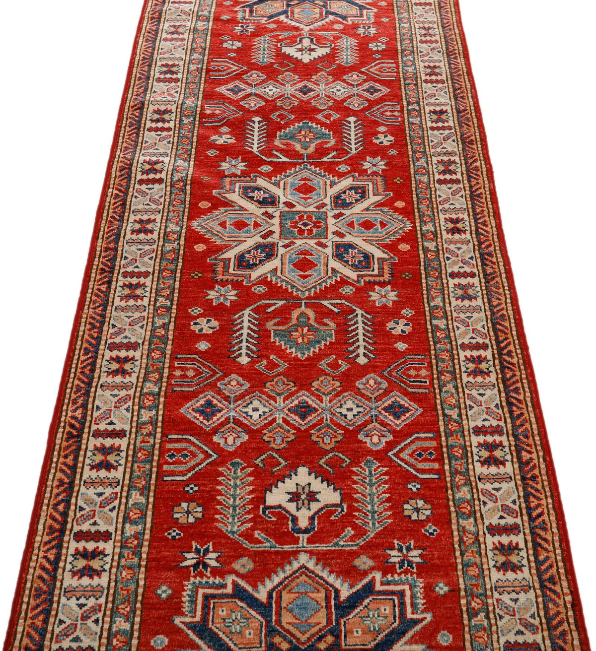 3x10 Red and Ivory Kazak Tribal Runner