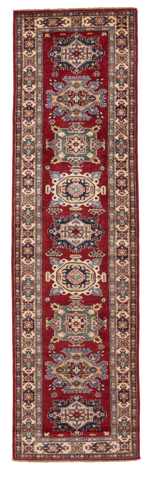 3x10 Red and Ivory Kazak Tribal Runner