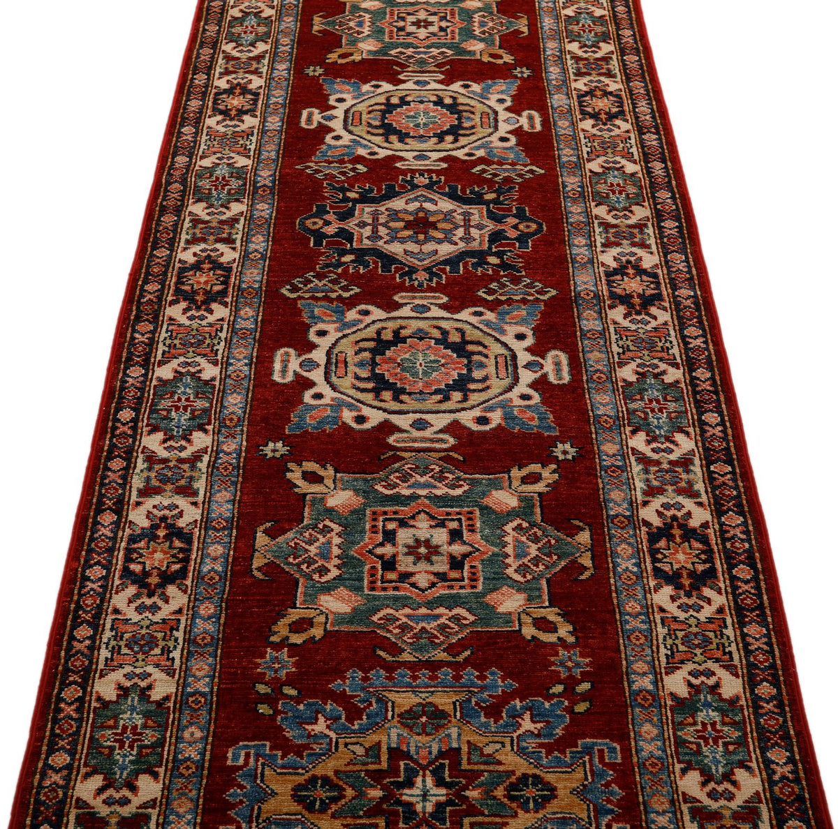 3x10 Red and Ivory Kazak Tribal Runner