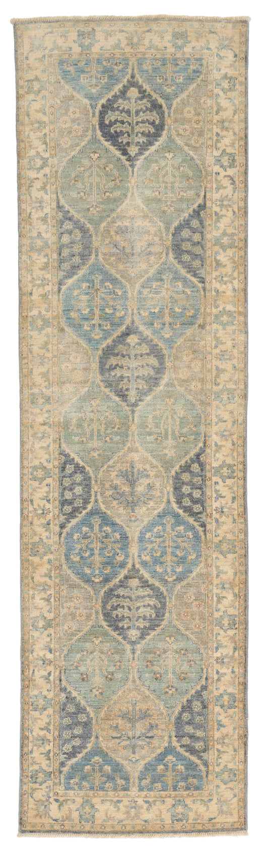 3x9 Ivory and Multicolor Turkish Persian Runner