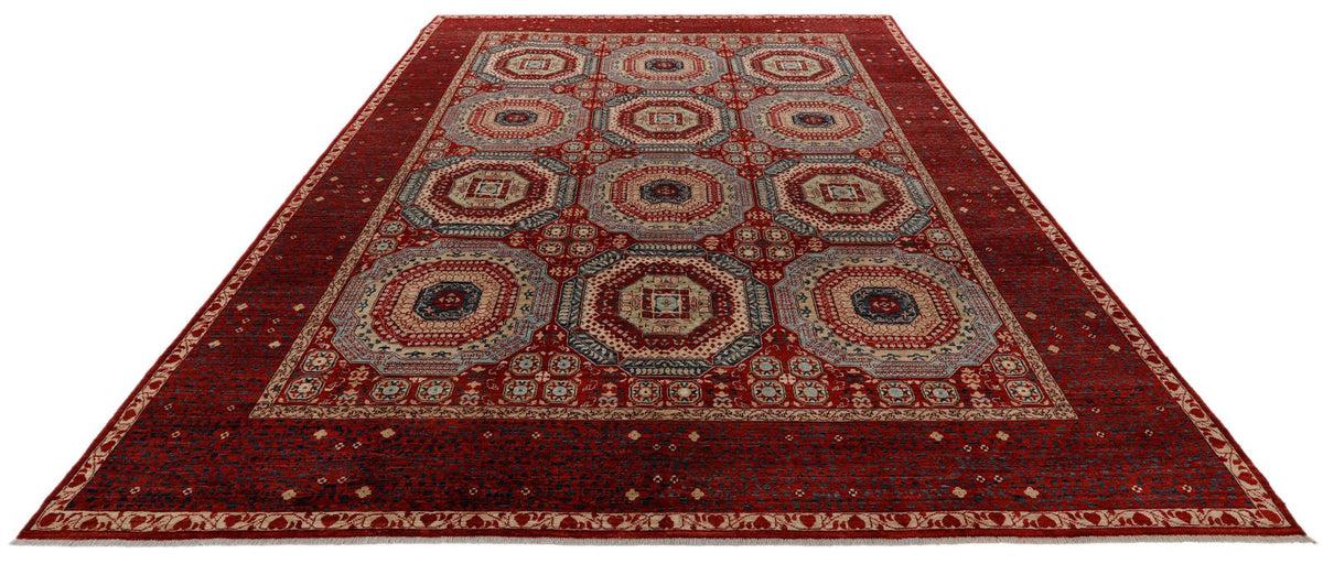 9x12 Multicolor and Red Turkish Tribal Rug