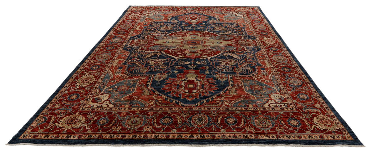 9x12 Navy and Red Anatolian Traditional Rug