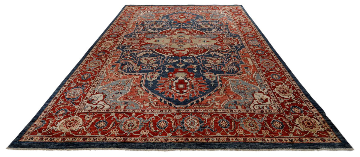 9x12 Navy and Red Anatolian Traditional Rug