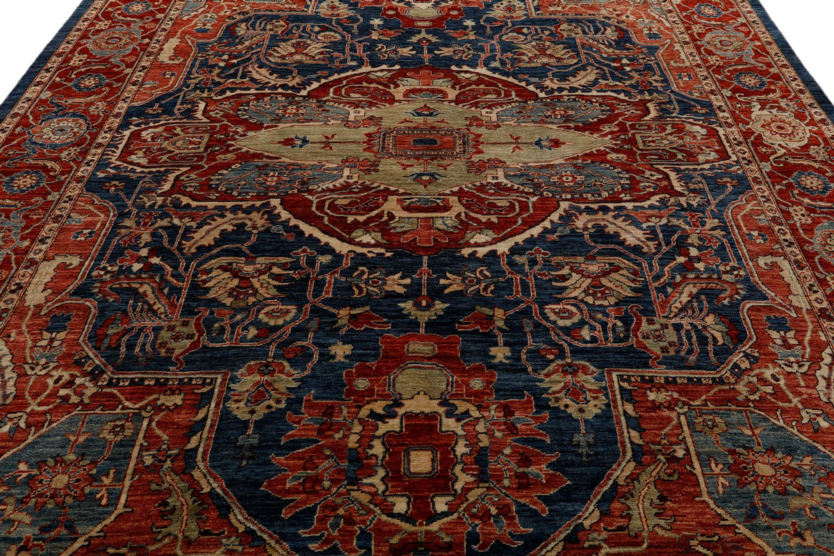 9x12 Navy and Red Anatolian Traditional Rug