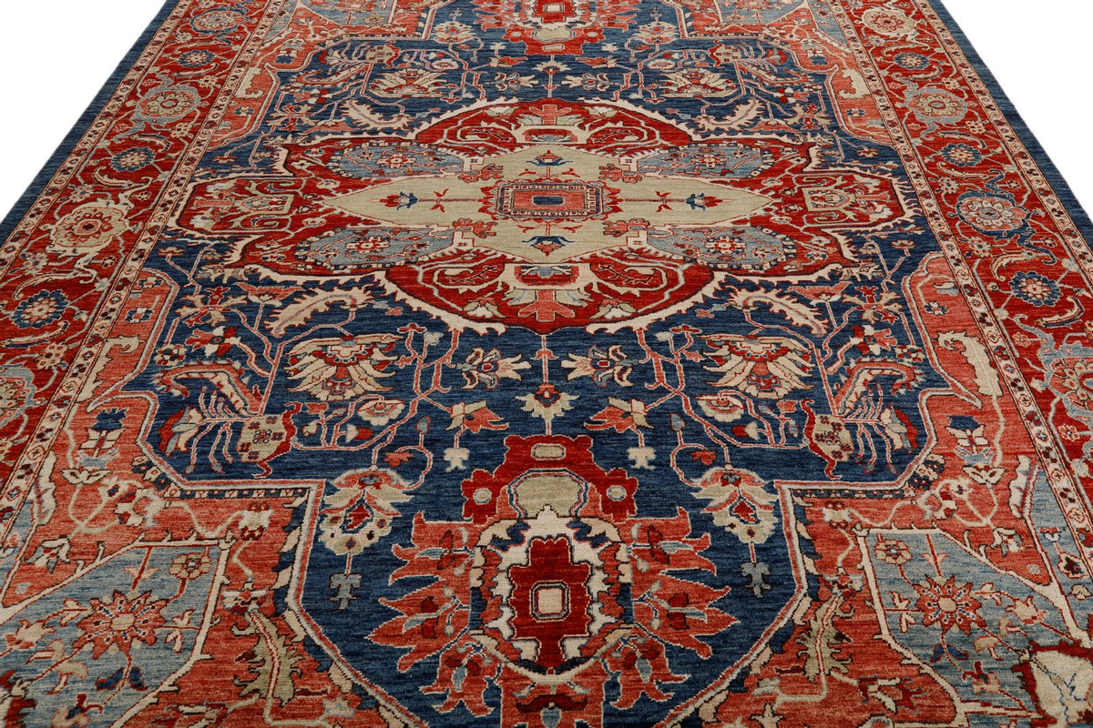 9x12 Navy and Red Anatolian Traditional Rug