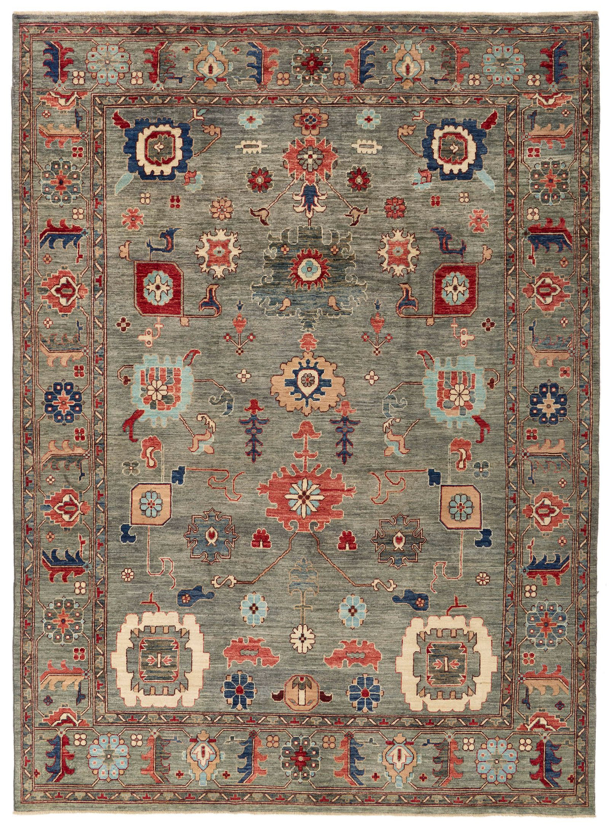 9x12 Gray and Multicolor Oushak Rug