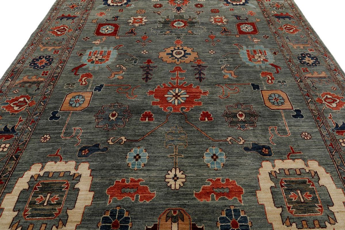 9x12 Gray and Multicolor Oushak Rug