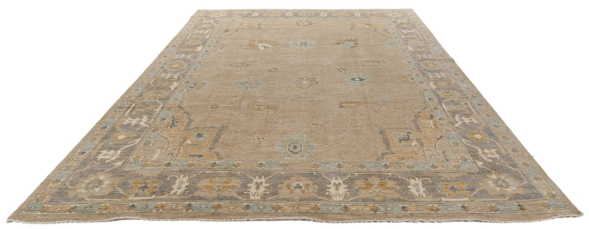 9x12 Light Brown and Light Gray Oushak Rug