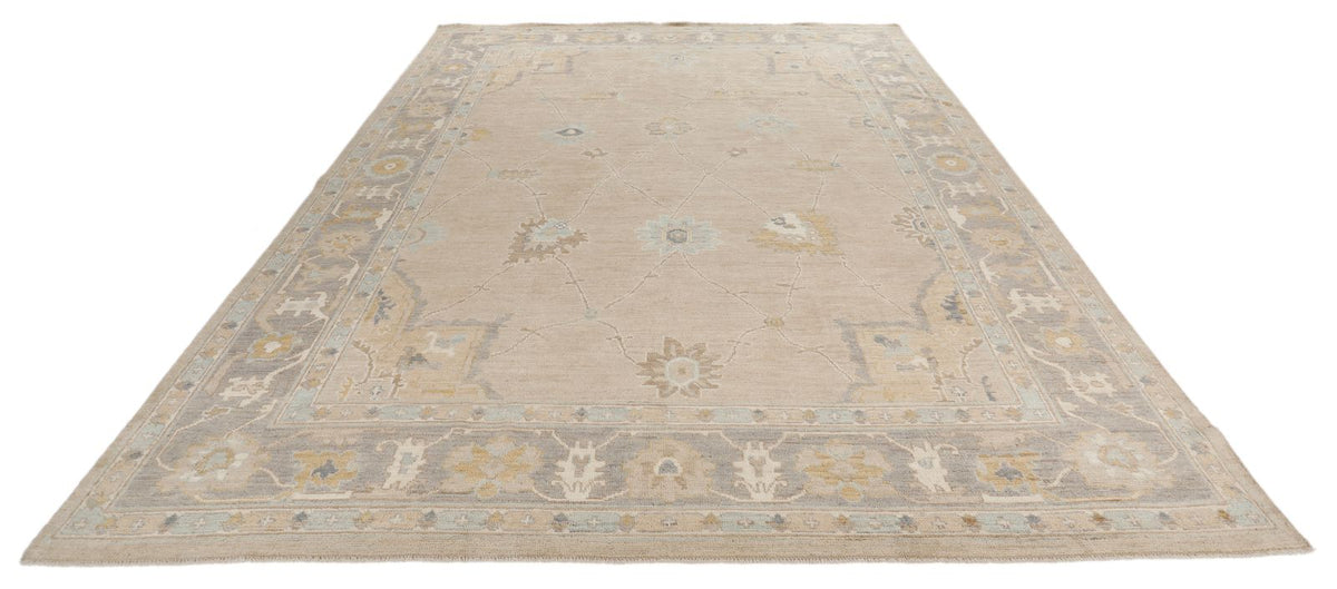 9x12 Light Brown and Light Gray Oushak Rug