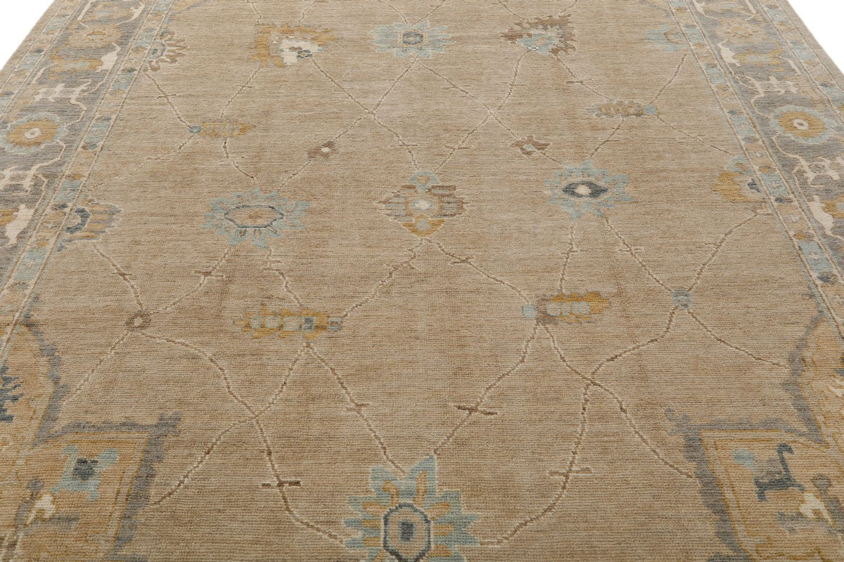 9x12 Light Brown and Light Gray Oushak Rug