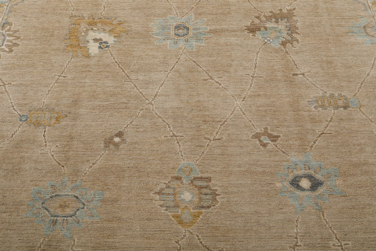 9x12 Light Brown and Light Gray Oushak Rug