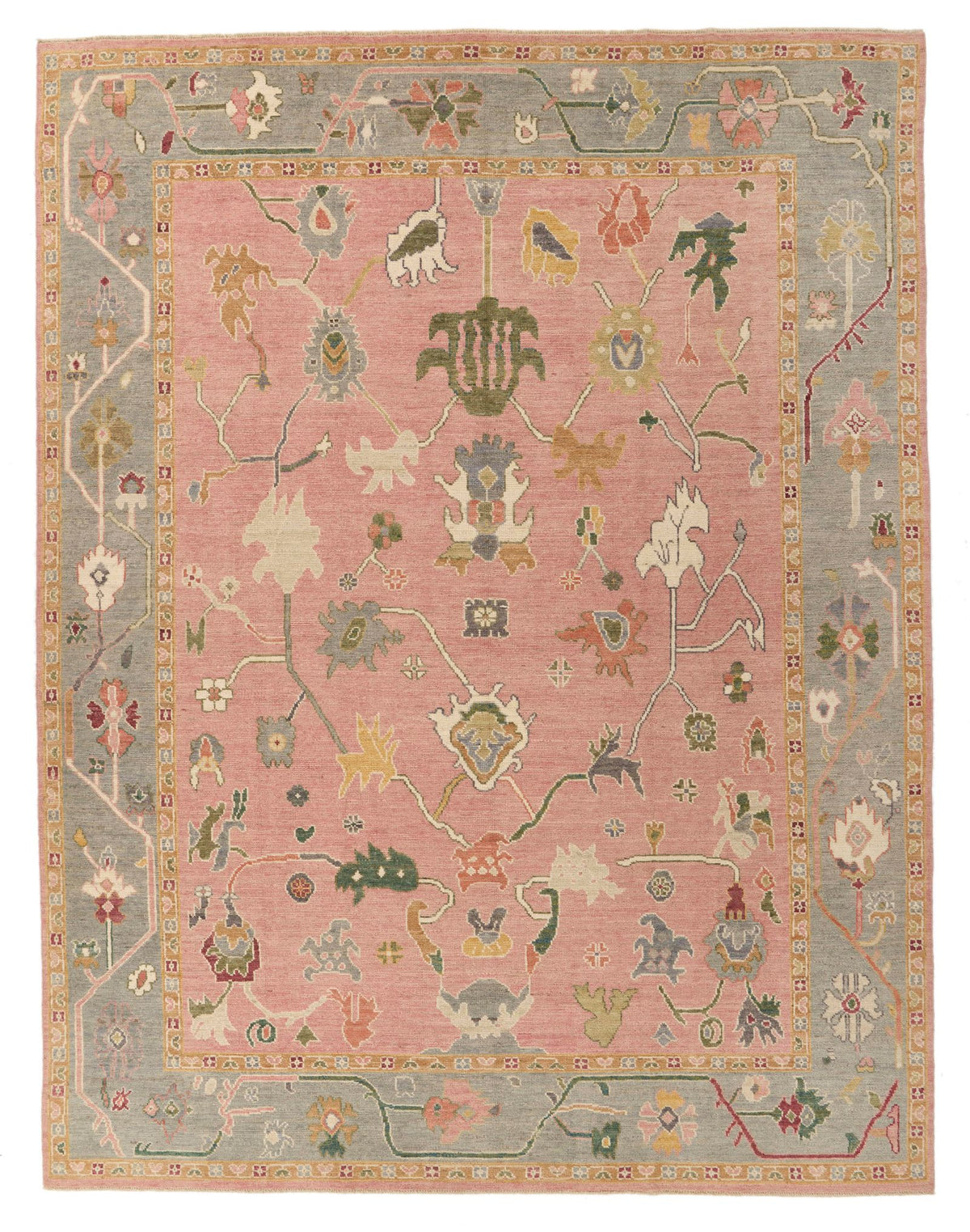 9x12 Pink and Gray Oushak Rug