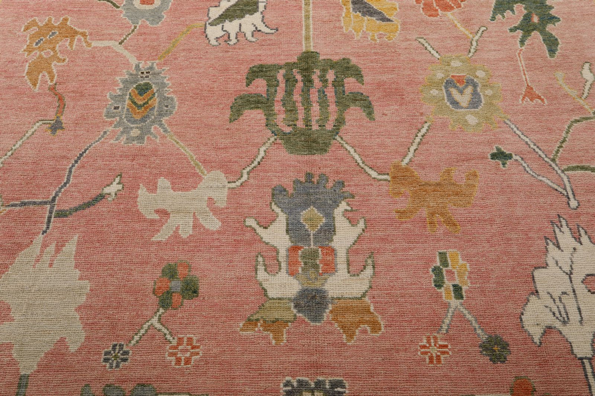 9x12 Pink and Gray Oushak Rug