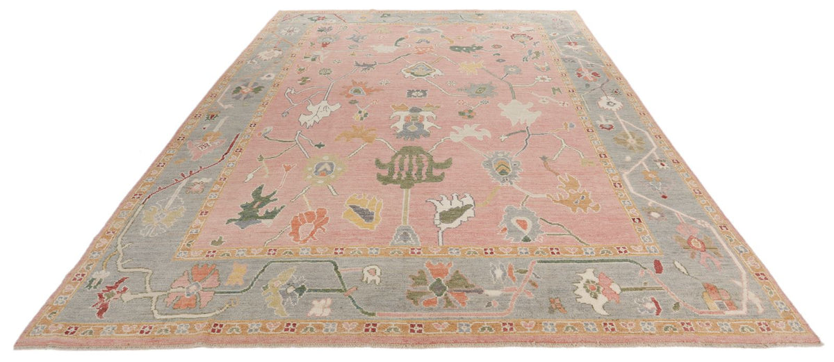 9x12 Pink and Gray Oushak Rug