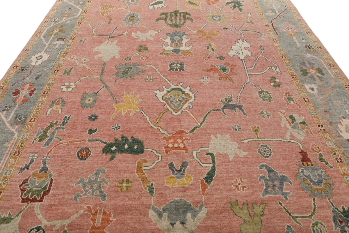 9x12 Pink and Gray Oushak Rug