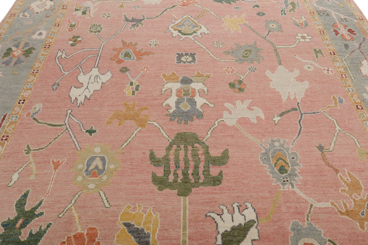 9x12 Pink and Gray Oushak Rug