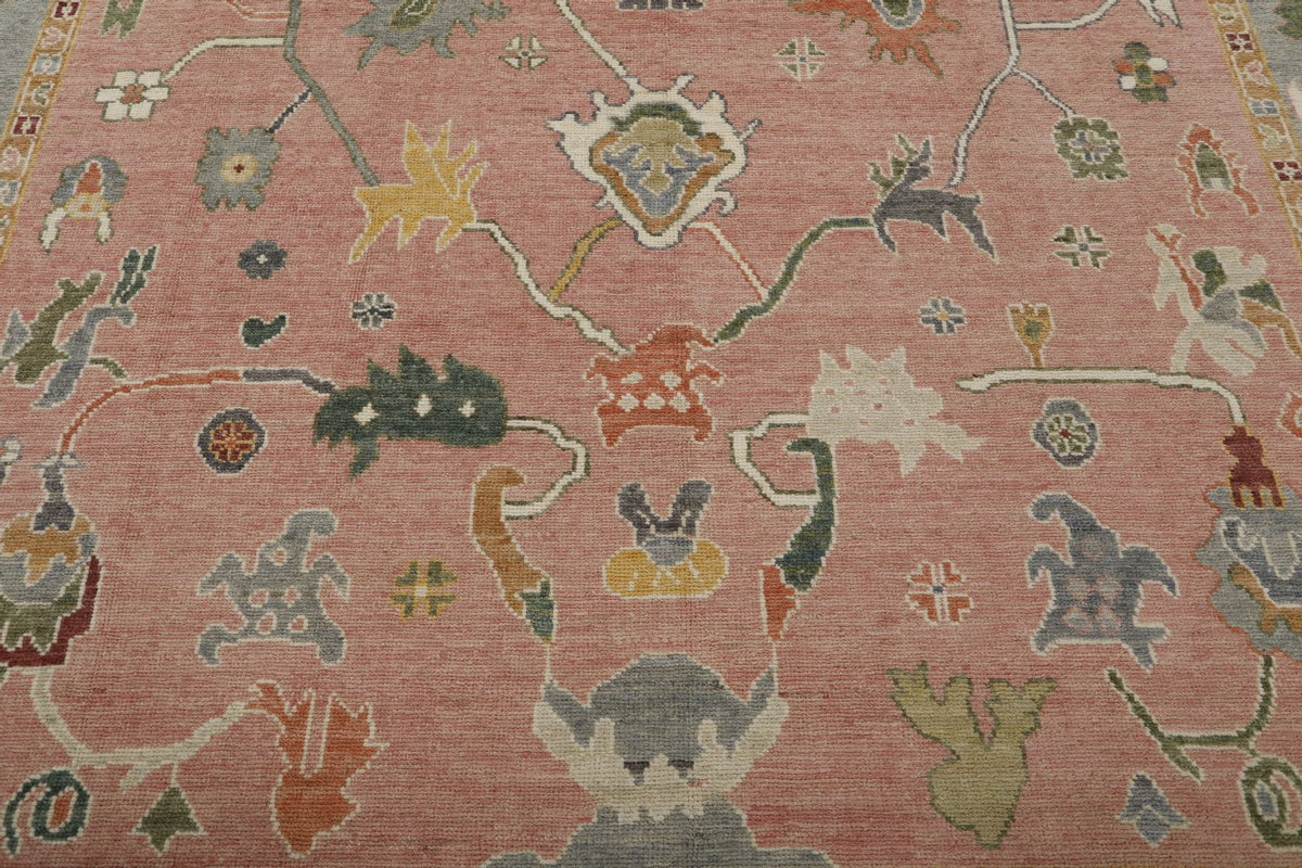 9x12 Pink and Gray Oushak Rug