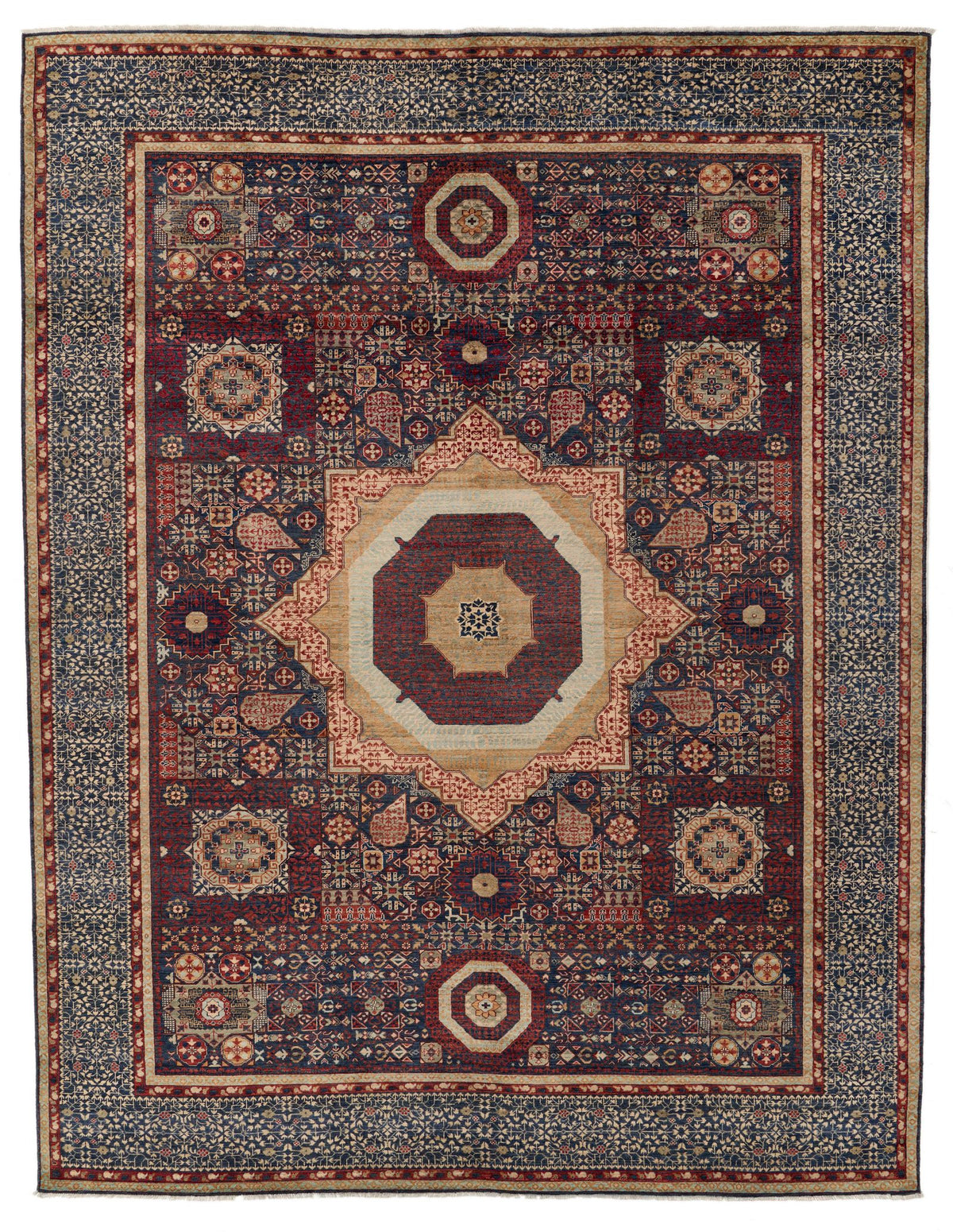 9x12 Navy and Multicolor Turkish Tribal Rug