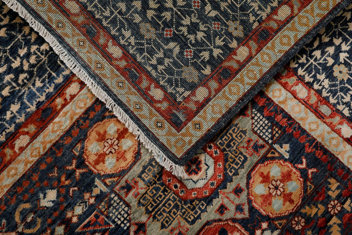9x12 Navy and Multicolor Turkish Tribal Rug
