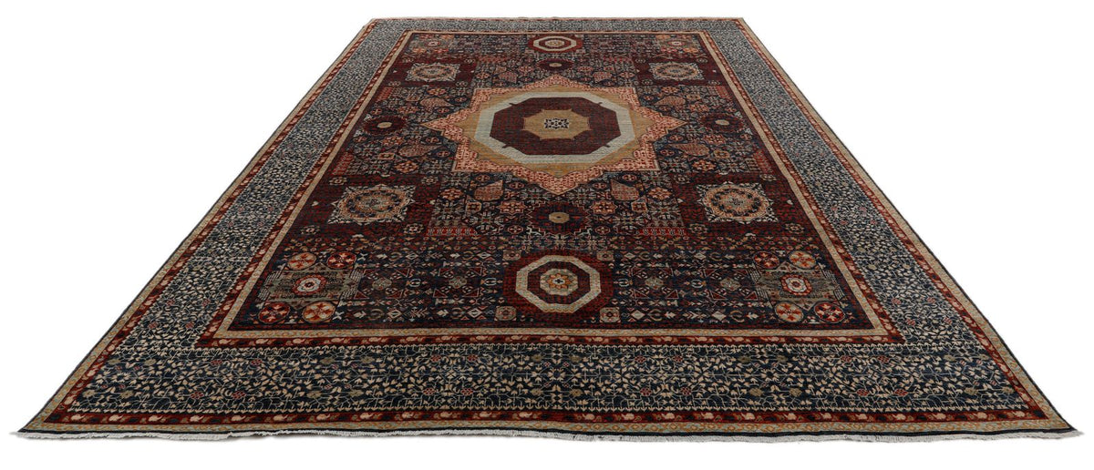 9x12 Navy and Multicolor Turkish Tribal Rug