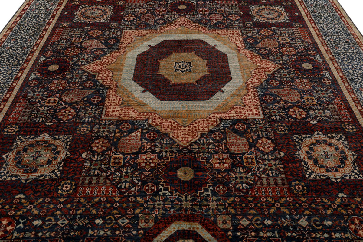 9x12 Navy and Multicolor Turkish Tribal Rug