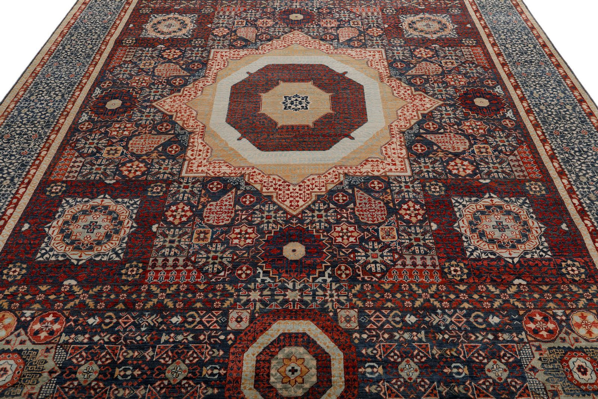 9x12 Navy and Multicolor Turkish Tribal Rug