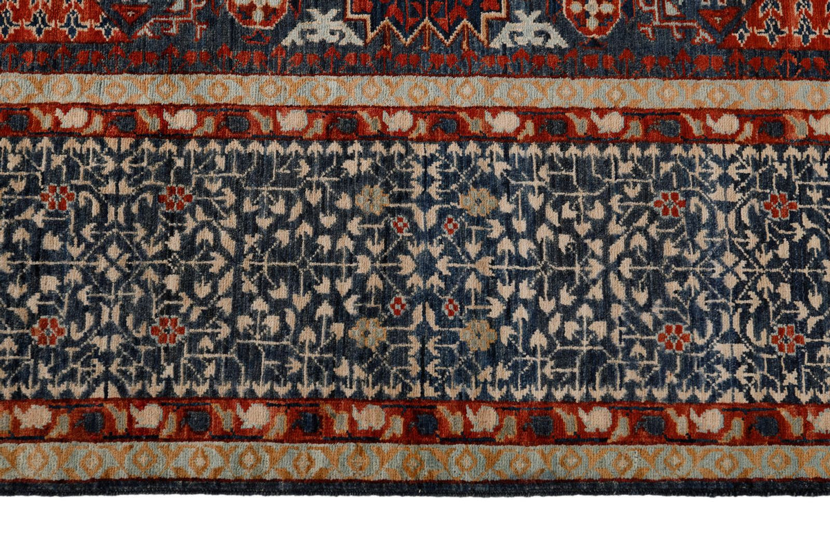 9x12 Navy and Multicolor Turkish Tribal Rug