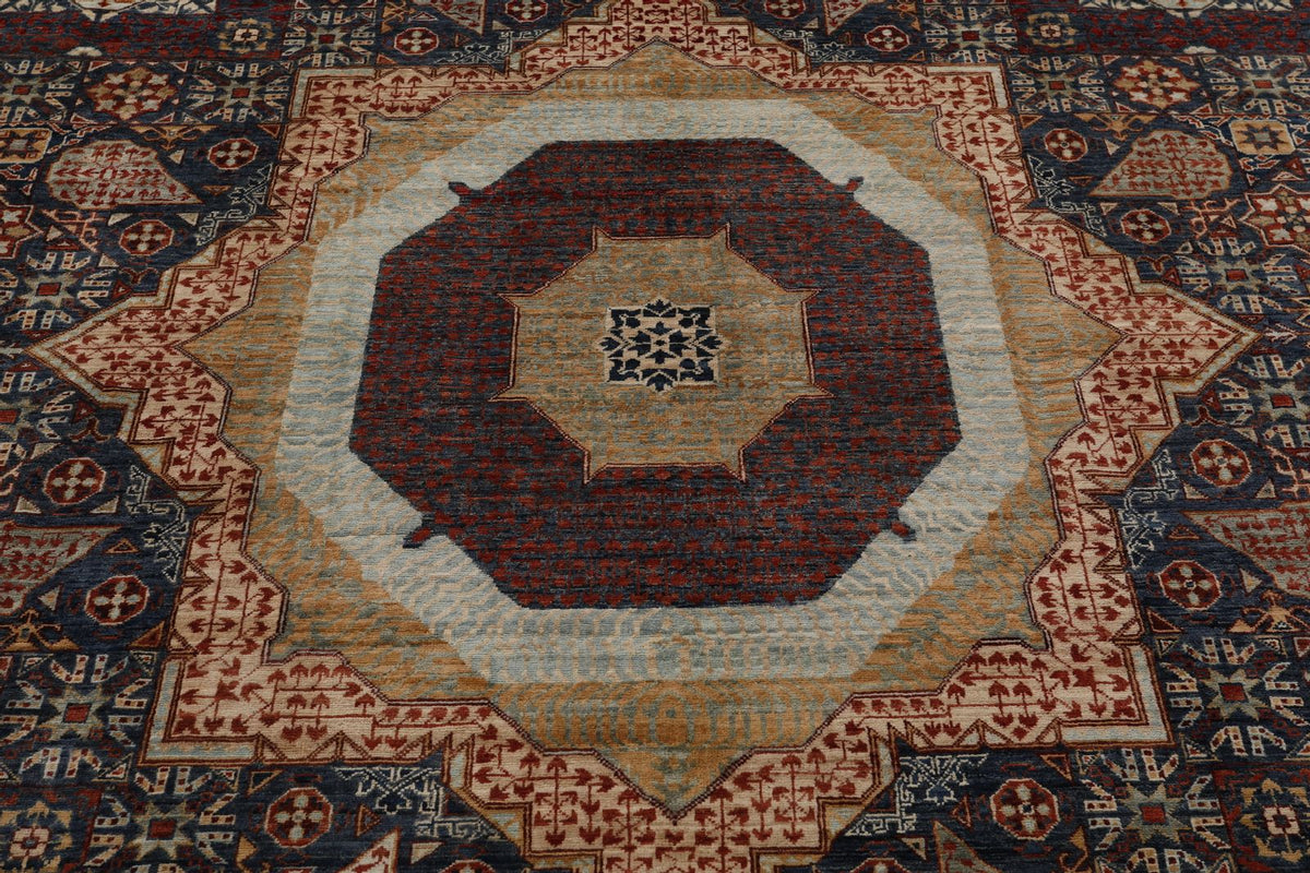 9x12 Navy and Multicolor Turkish Tribal Rug