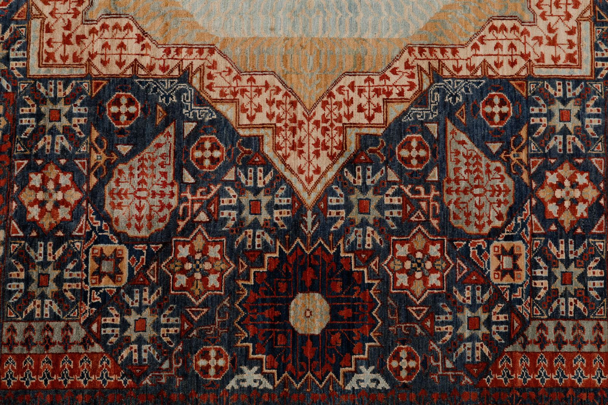 9x12 Navy and Multicolor Turkish Tribal Rug