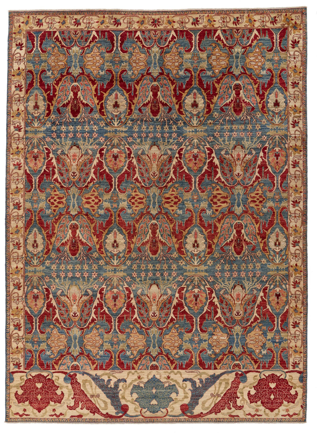 9x12 Blue and Ivory Anatolian Traditional Rug