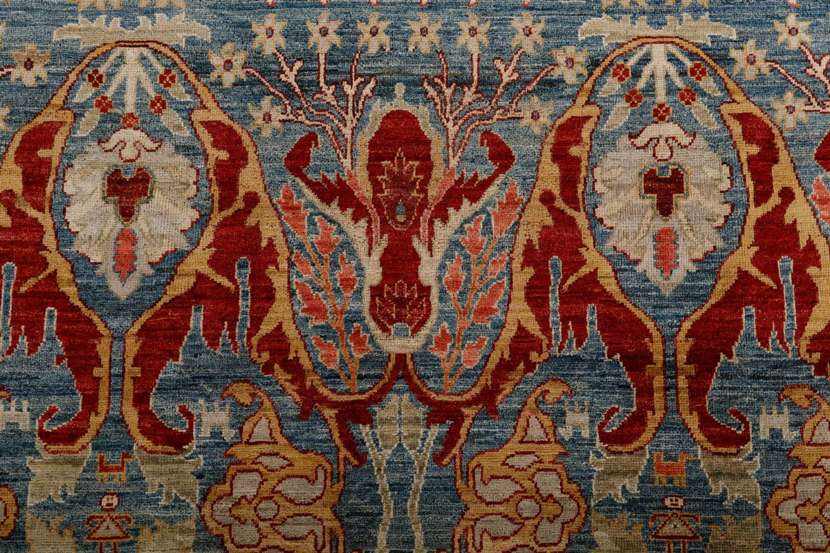 9x12 Blue and Ivory Anatolian Traditional Rug