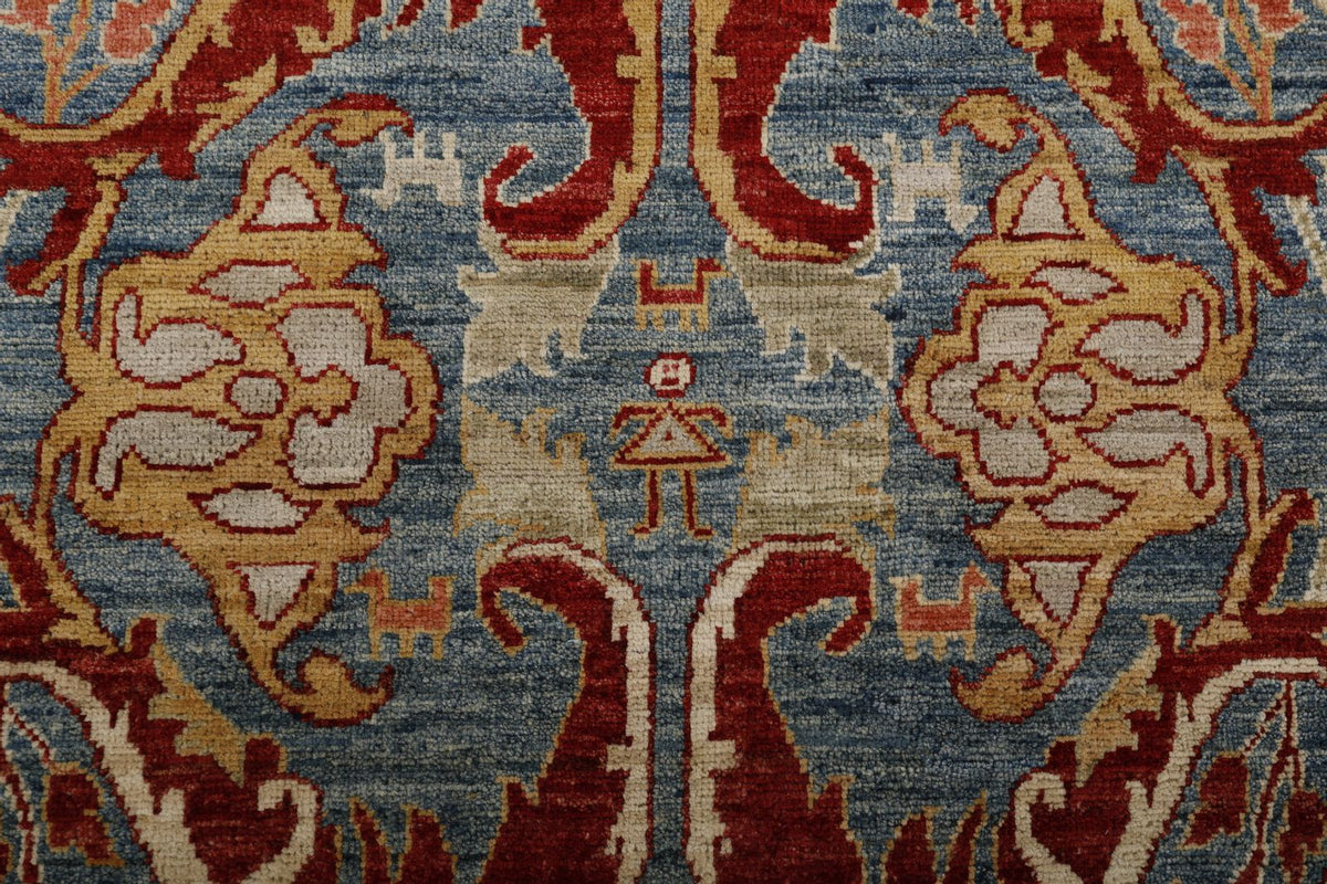 9x12 Blue and Ivory Anatolian Traditional Rug