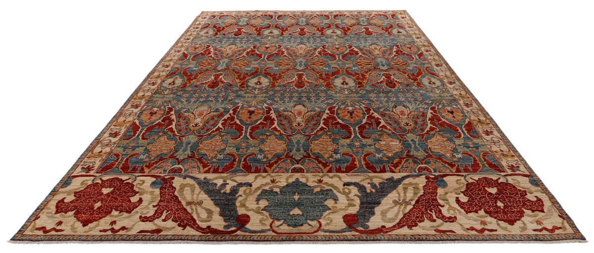 9x12 Blue and Ivory Anatolian Traditional Rug