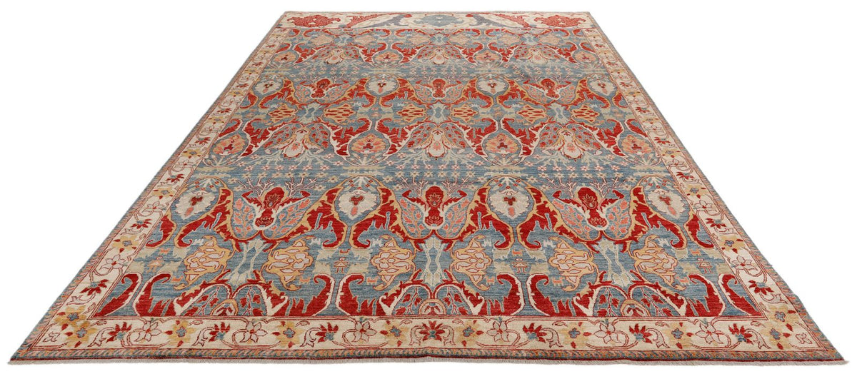 9x12 Blue and Ivory Anatolian Traditional Rug