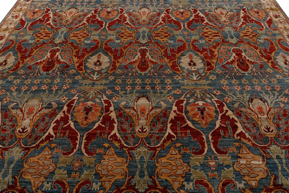 9x12 Blue and Ivory Anatolian Traditional Rug