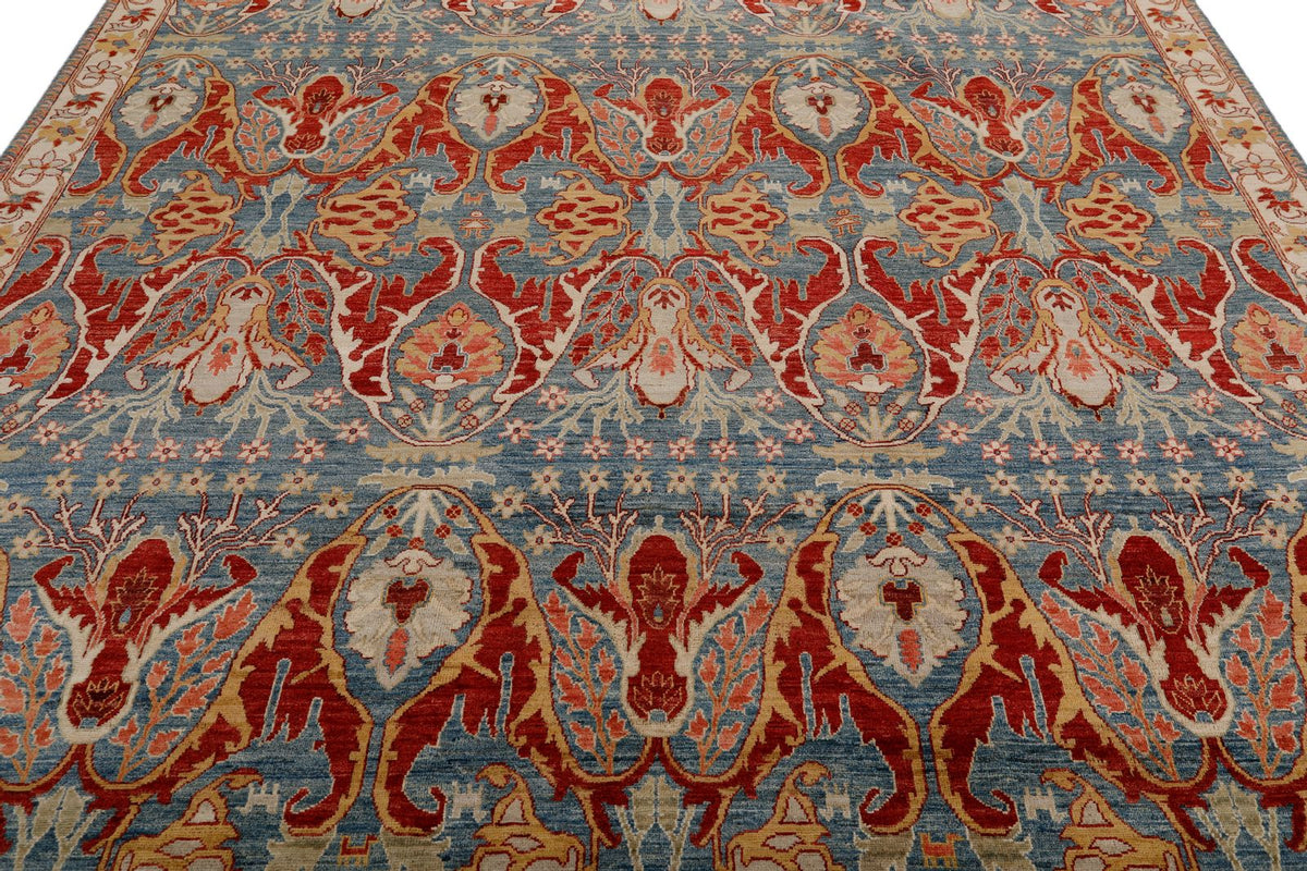 9x12 Blue and Ivory Anatolian Traditional Rug