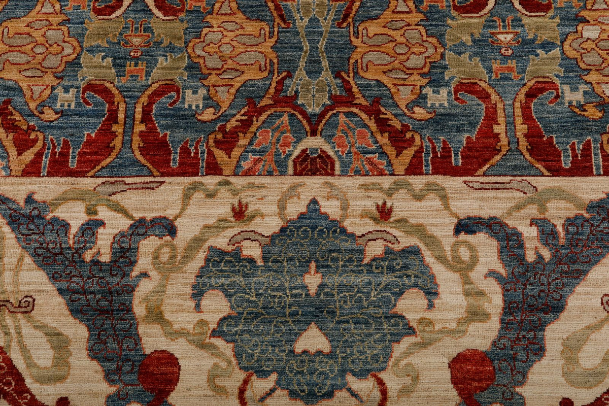9x12 Blue and Ivory Anatolian Traditional Rug