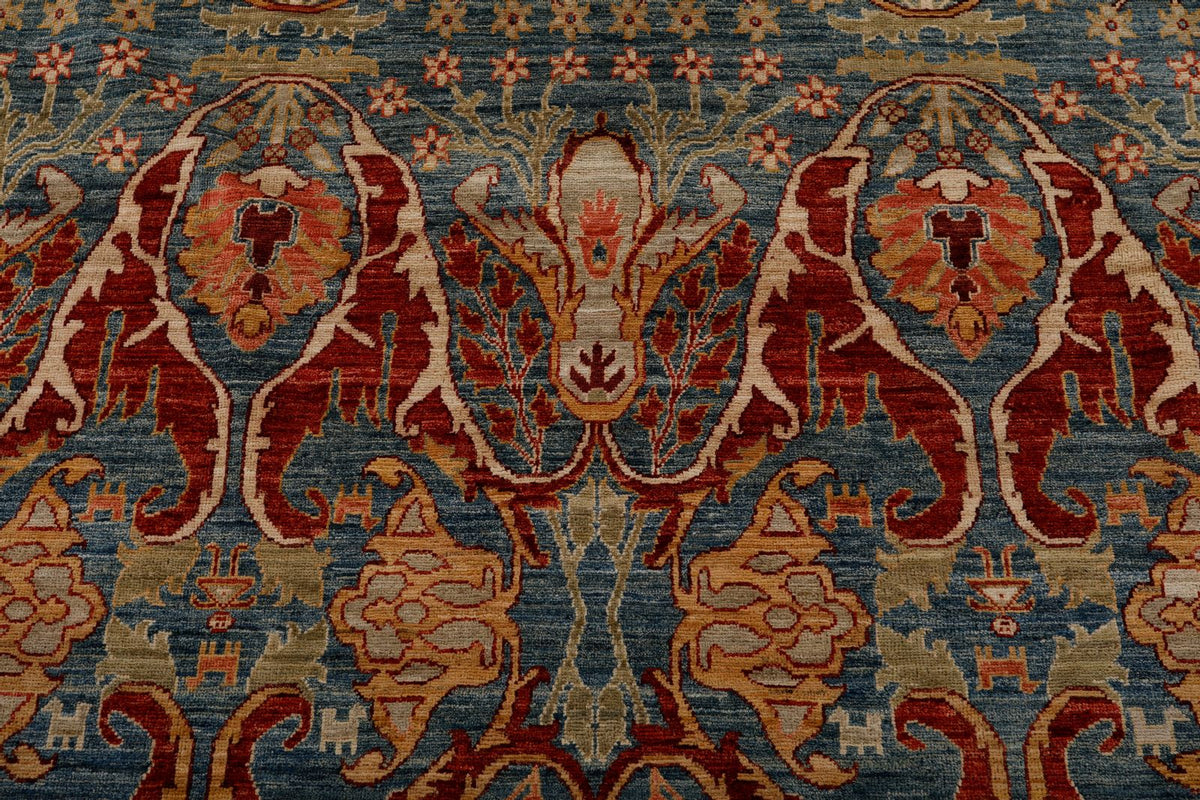 9x12 Blue and Ivory Anatolian Traditional Rug
