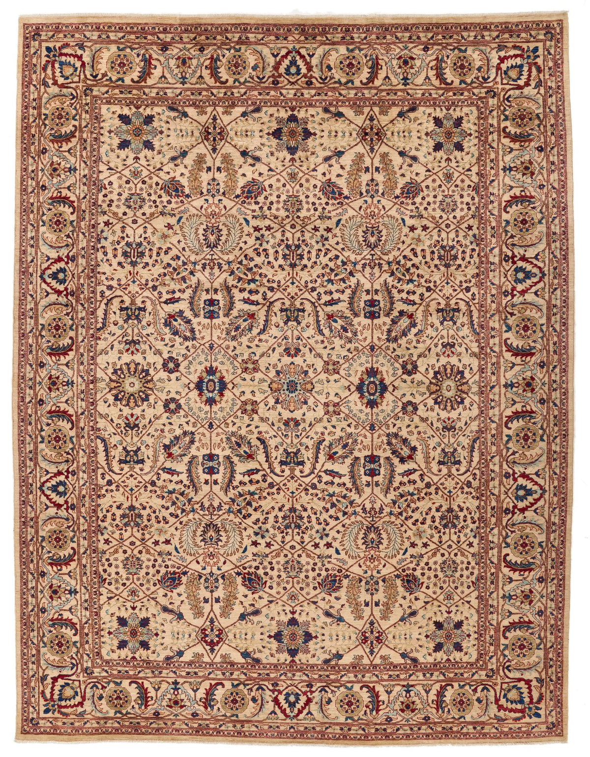 9x12 Ivory and Multicolor Anatolian Traditional Rug