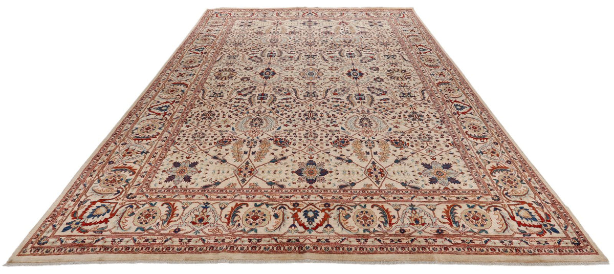 9x12 Ivory and Multicolor Anatolian Traditional Rug